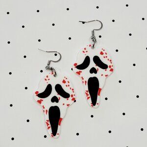 White Bloody Ghostface Mask Scary Movie Earrings Stainless Steel Hooks Horror